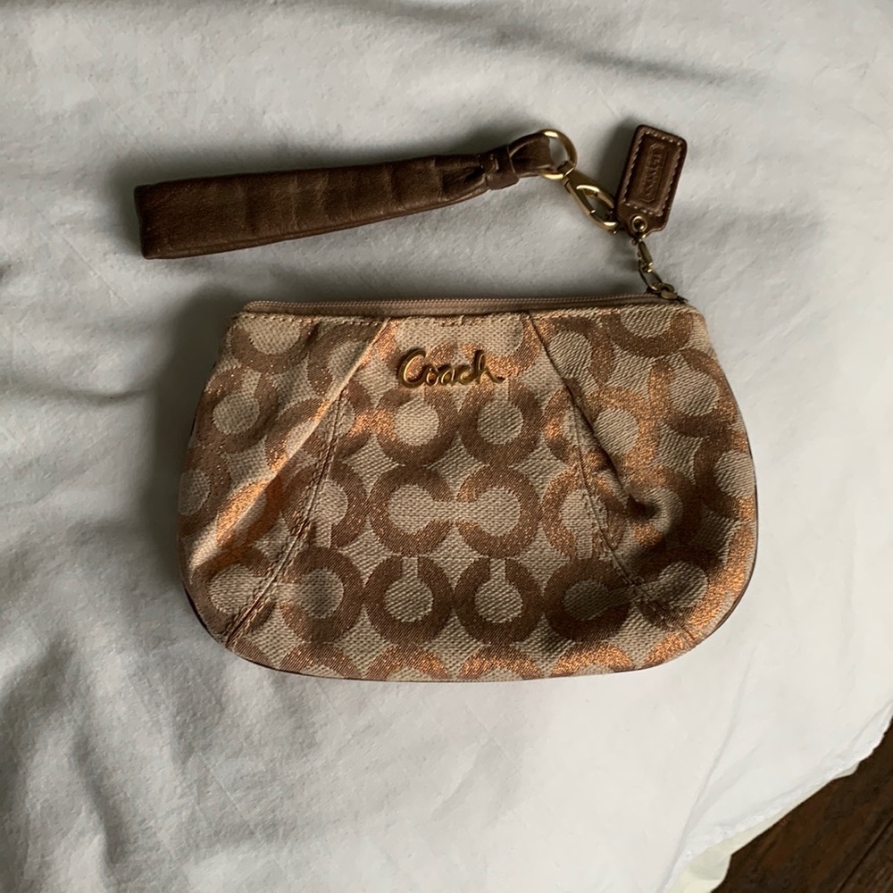 Vintage Pink/Champagne coach wristlet